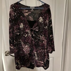 Essentials Purple and Black Patterned Blouse